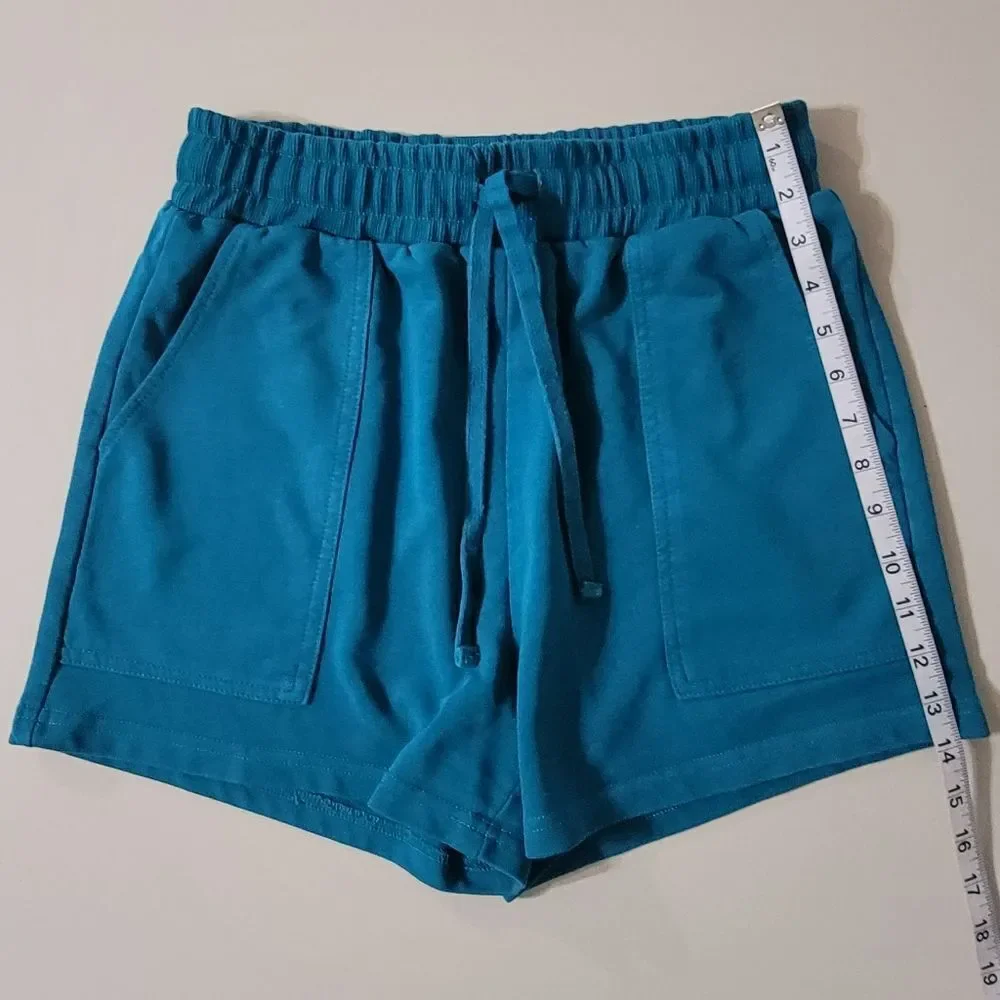Merokeety Women's Teal Long Sleeve Pullover Top and Shorts Lounge 2-Piece Set